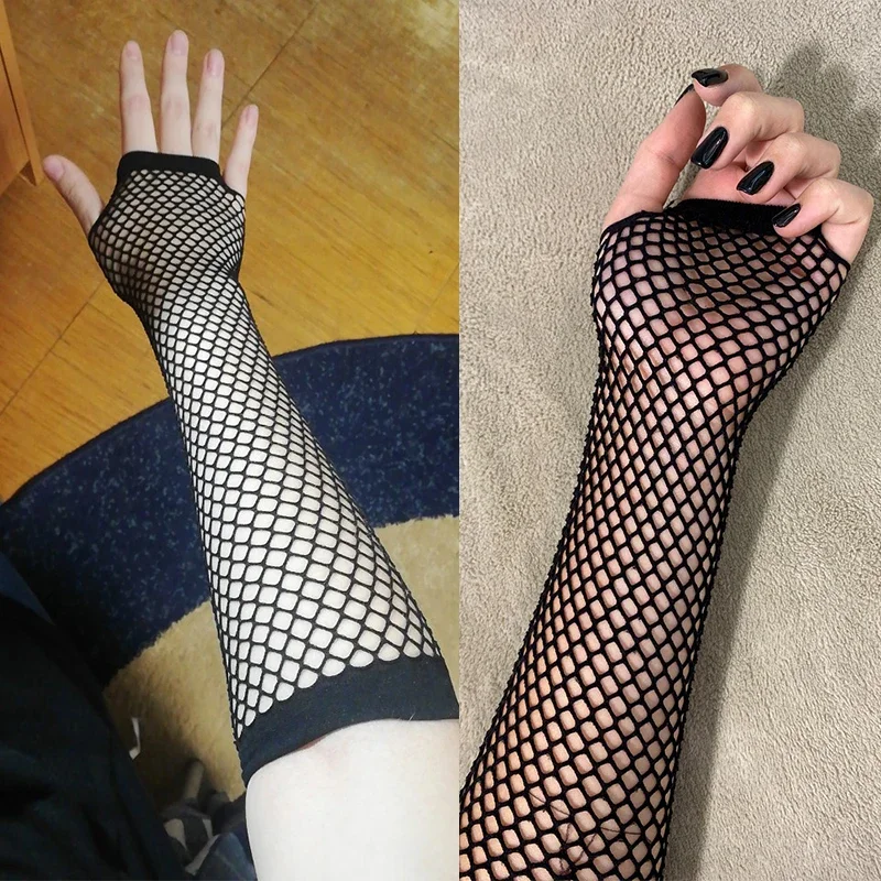 Fingerless Glove Knit - Women Fashion Neon Fishnet Fingerless Long
