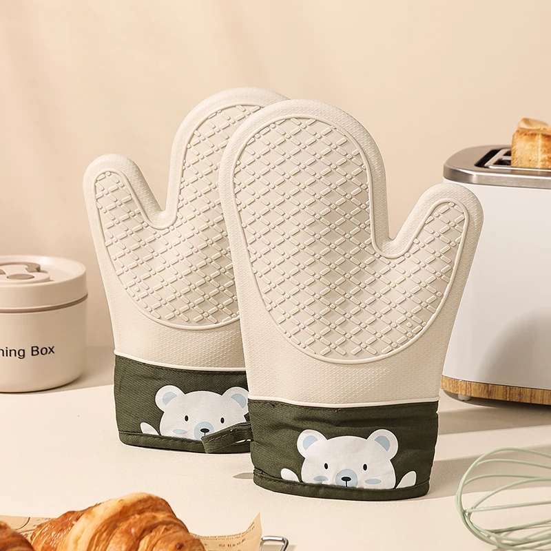 Oven Mitt Silicone - Silicone heat insulation gloves thickened, non-slip,