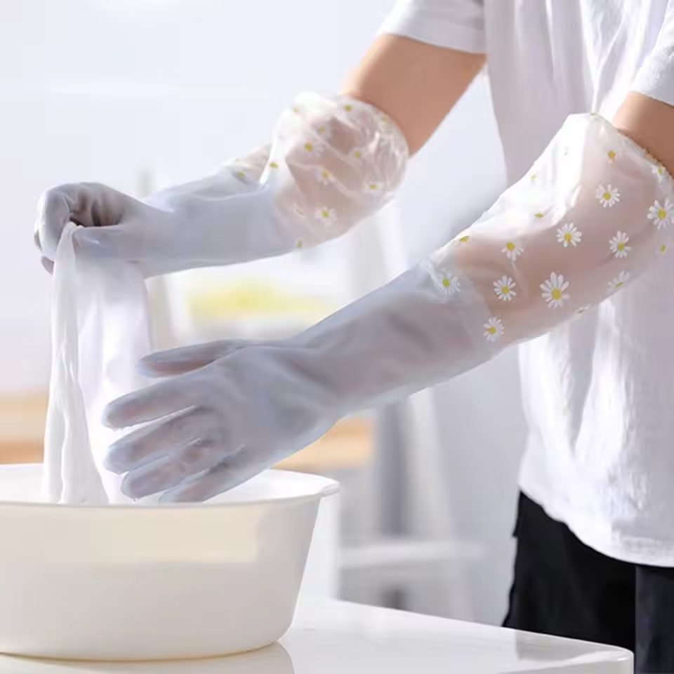 1 Pair Rubber Gloves Long Slee - Dish Glove Rubber ulasan dan harga