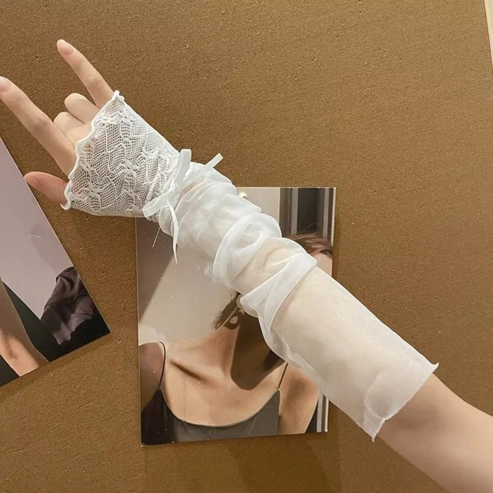 Y2K Lace Ruffle Mesh Gloves Sh - Fingerless Glove Knit ulasan dan harga