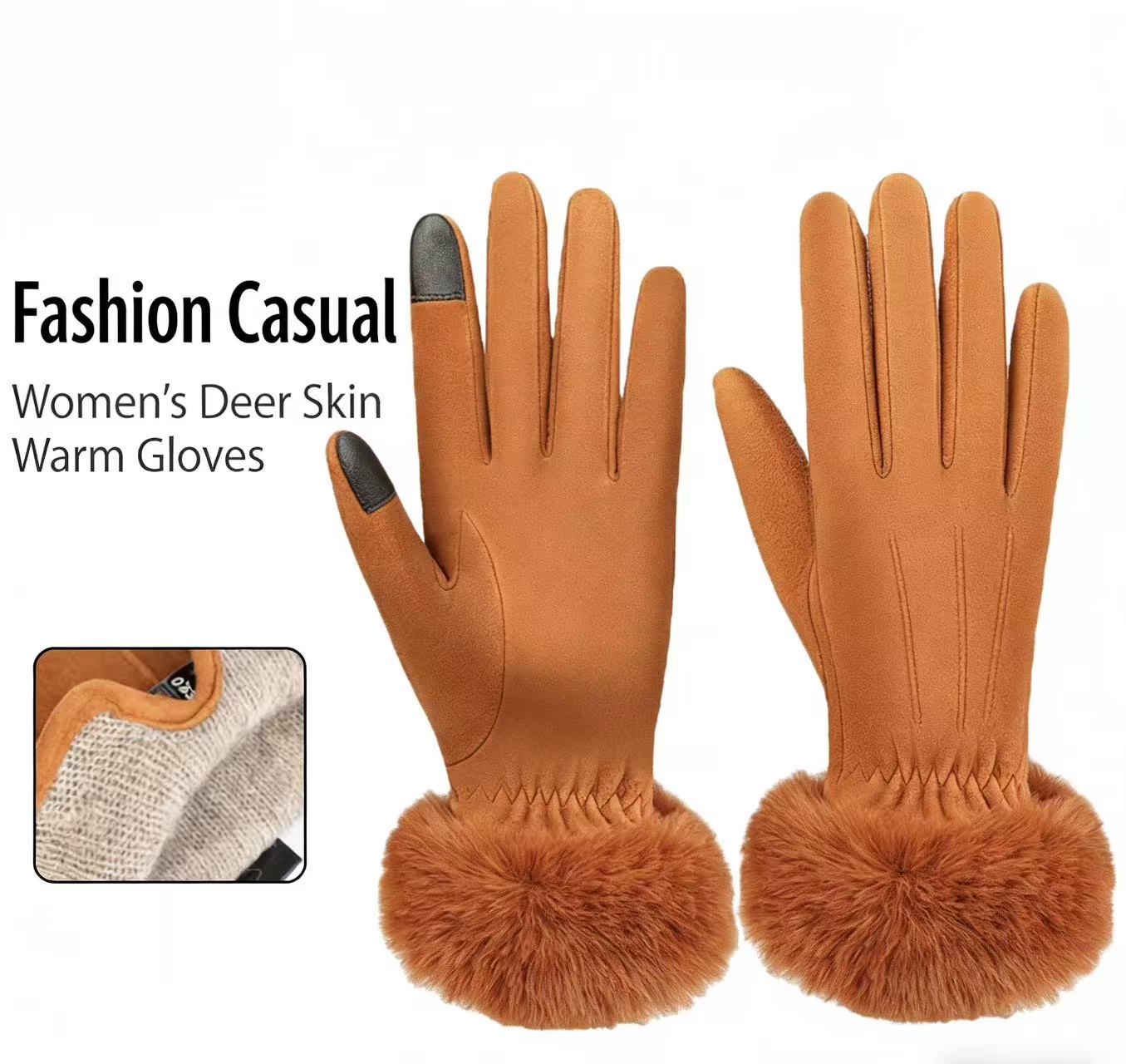 Women's Deerskin Warm Gloves A - Wool Glove Lined ulasan dan harga