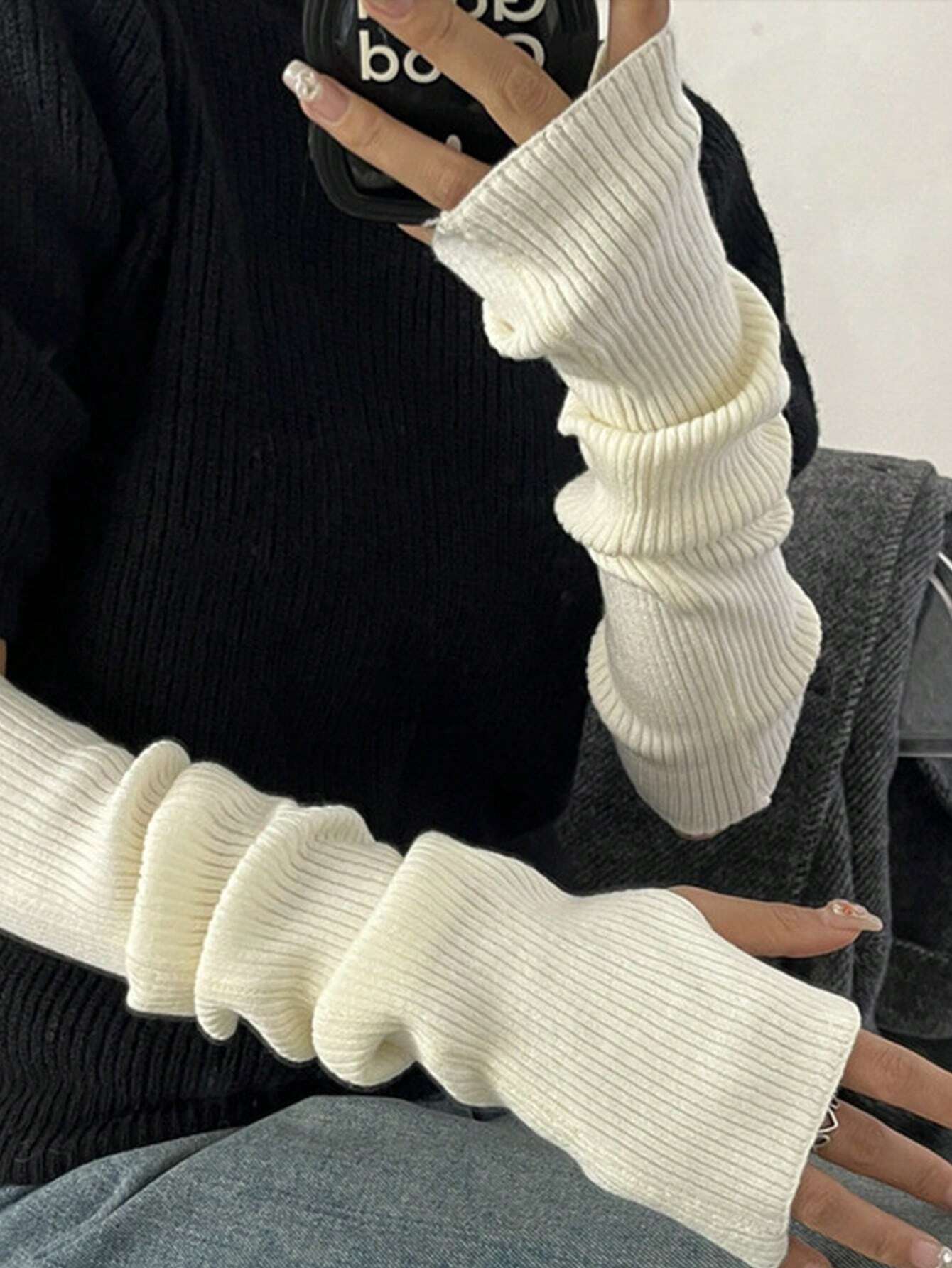 Black Fingerless Knitted Glove - Fingerless Glove Knit ulasan dan harga