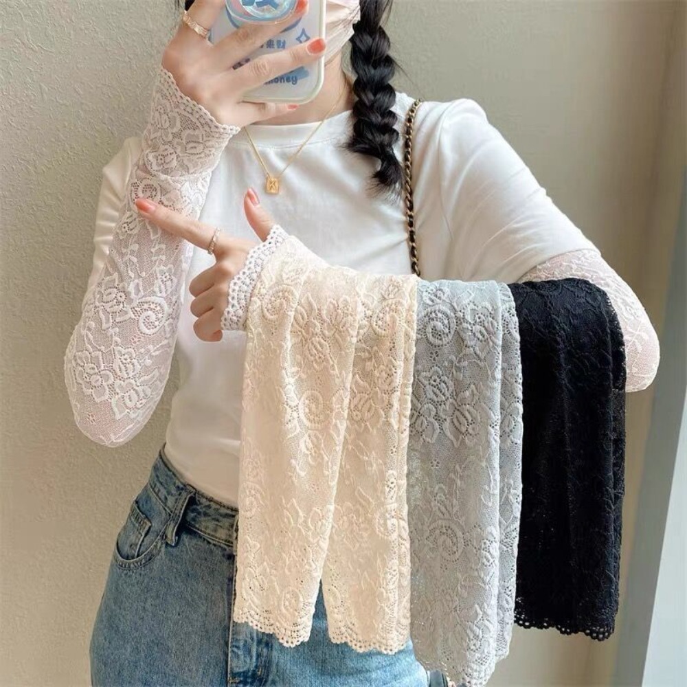 Women Long Lace Gloves Fishnet - Fingerless Glove Knit ulasan dan harga
