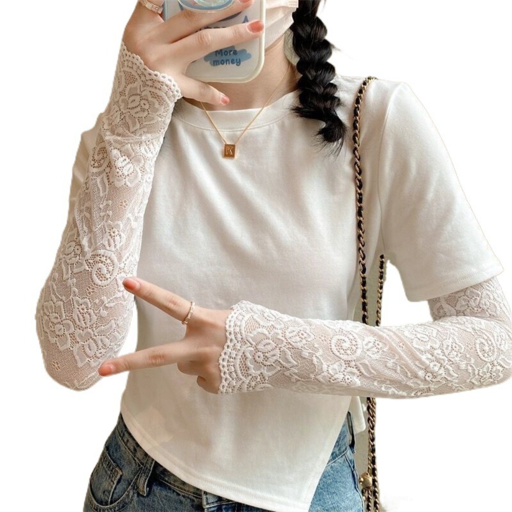 Women Long Lace Gloves Fishnet - Fingerless Glove Knit ulasan dan harga