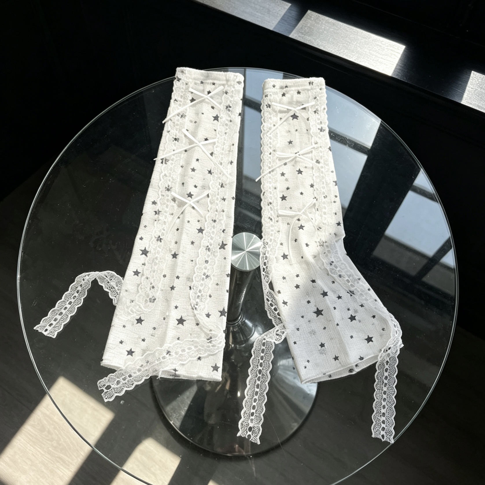 Kawaii Star Print Lace Arm Sle - Fingerless Glove Knit ulasan dan harga