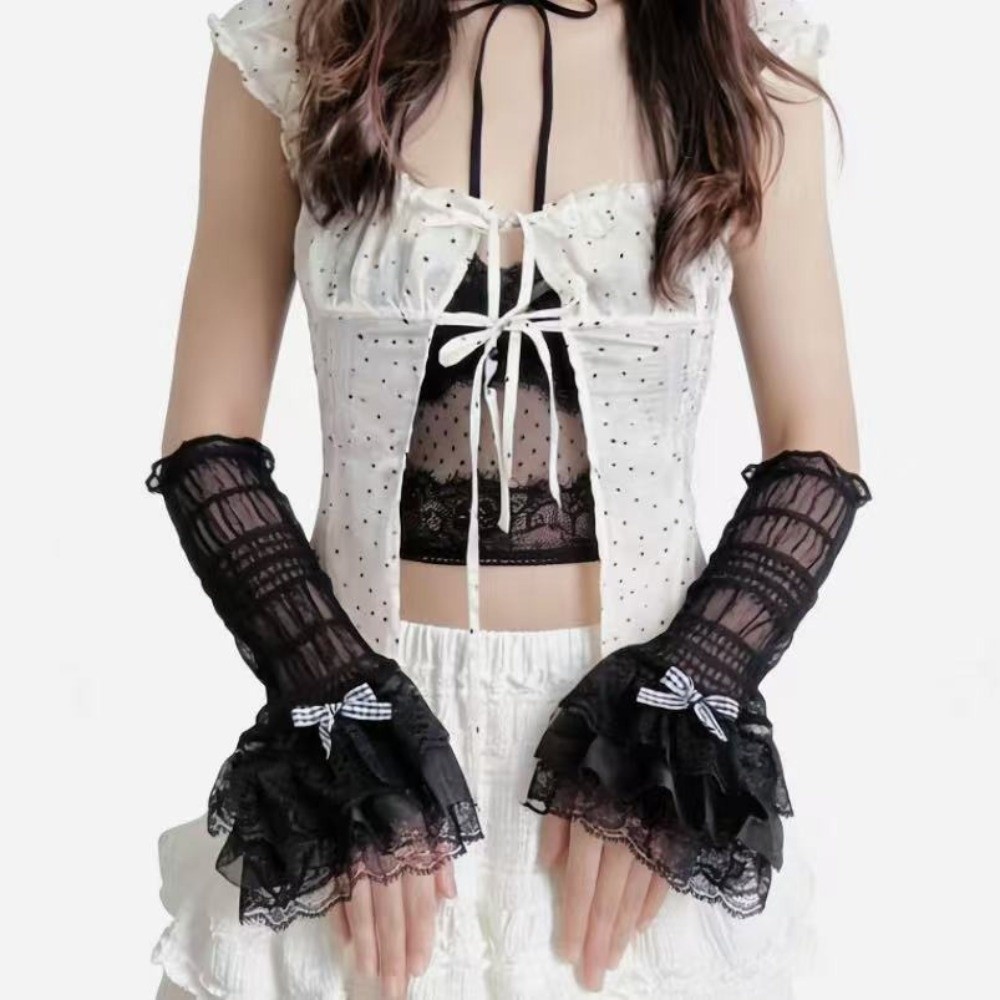1 Pair Thin Lace Lace Arm Slee - Fingerless Glove Knit ulasan dan harga