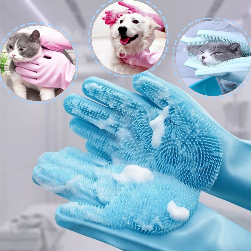 Pet Grooming Gloves for Dogs A - Rubber Glove Cleaning ulasan dan harga